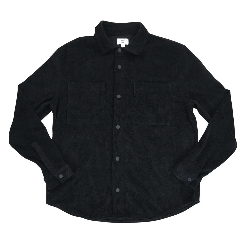 Mode of One Corduroy Long Sleeve Snap Front Solid Color Men's Shirt Black size M